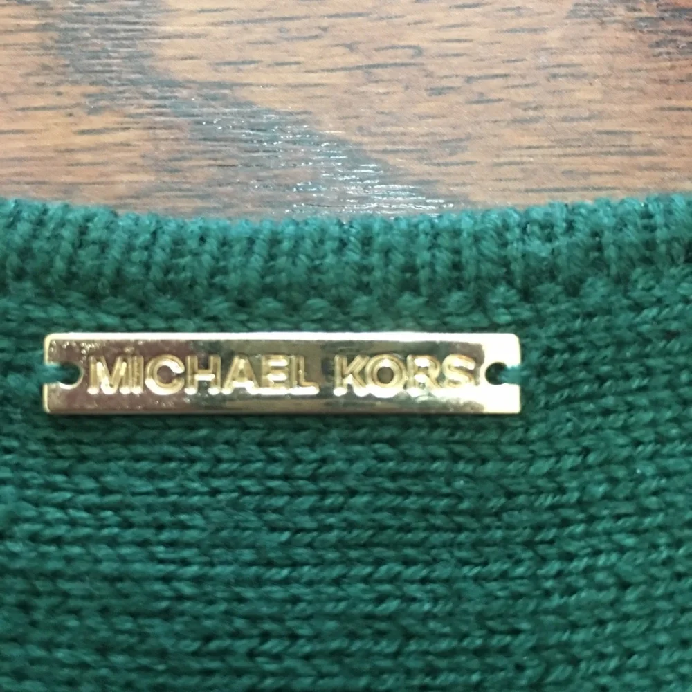 Michael Kors Women’s Scoopneck Sweater High Low Side Zippers Green Size Medium